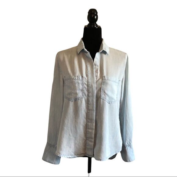Anthropologie Cloth & Stone Blue Striped Tencel Top XS - Picture 1 of 5